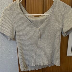 American Eagle Outfitters Light Gray Ribbed V-Neck Top